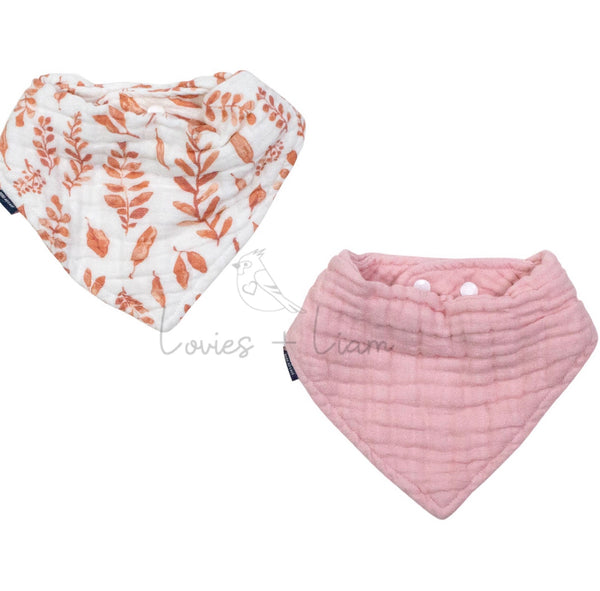 Pink Leaves & Cotton Candy Bandana Bib Set