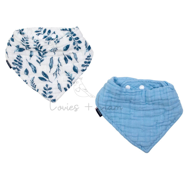 Blue Leaves & Cornflower Bib Set