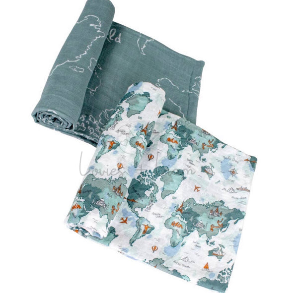 World Map/Someday Oh-So-Soft  Muslin Swaddle Blanket Set