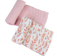 Pink Leaves & Cotton Candy Muslin Swaddle Blanket Set