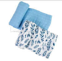 Blue Leaves & Corn Flower Classic Muslin Swaddle Blanket Set